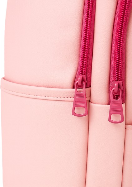 Suni Deri Dört Gözlü Sırt Çantası Pembe modelleri