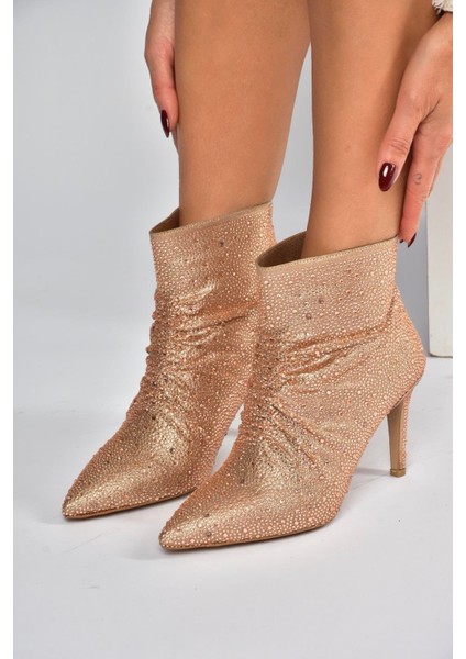 V572127214 Bronz Sim Taşlı Ince Topuklu Abiye Bot