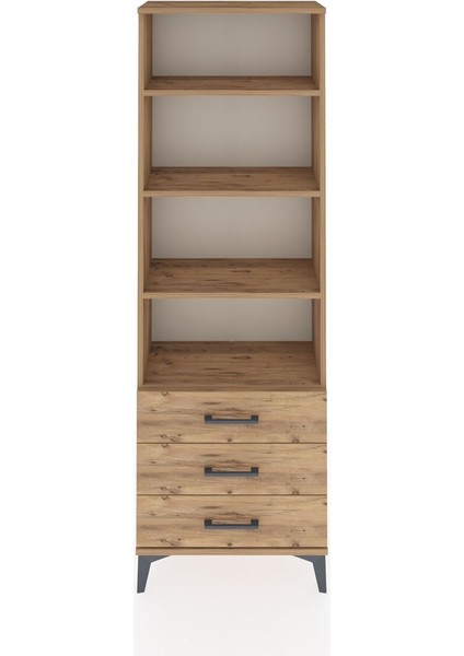 Arges Dolap 4 Raflı 3 Çekmeceli 60X30X182 Çam-Çam