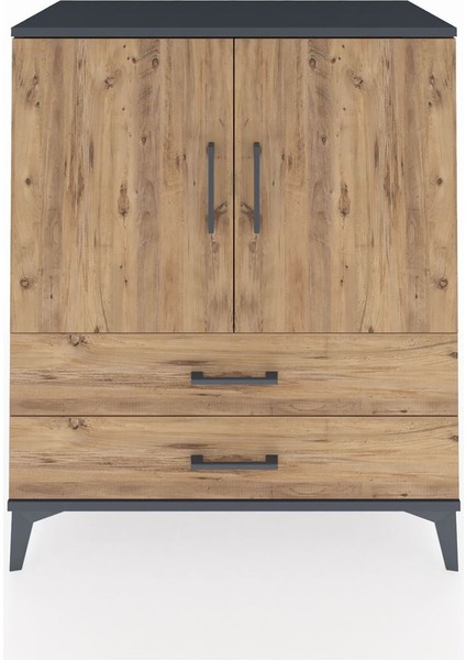 Hyperion Şifonyer 2 Raflı 2 Çekmeceli 2 Kapaklı 88X44X106 Antrasit-Çam