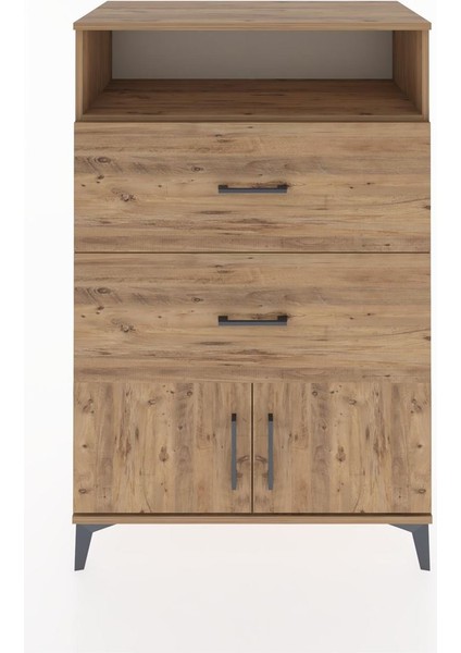 Hyperion Dolap Tek Raflı 2 Çekmeceli 2 Kapaklı 88X44X134 Çam-Çam