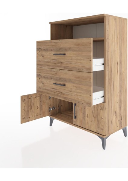 Hyperion Dolap Tek Raflı 2 Çekmeceli 2 Kapaklı 88X44X134 Çam-Çam fırsatları