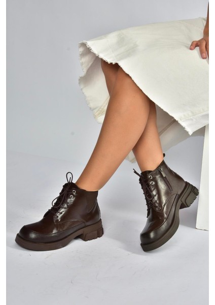 V312400309 Kahverengi Kalın Tabanlı Bağcıklı Kadın Bot