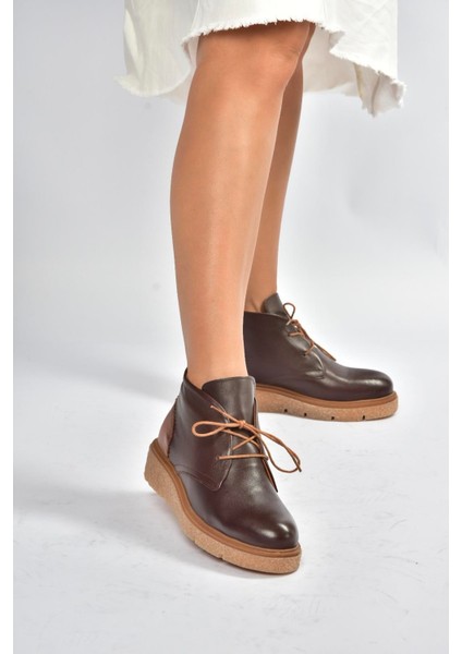 V555011003 Kahverengi Hakiki Deri Comfort Ortopedik Taban Bağcıklı Kadın Bot modelleri