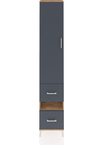 Hyperion Dolap 3 Raflı 2 Çekmeceli Tek Askılı 44X44X243 Çam-Antrasit