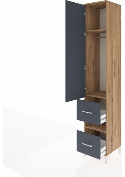 Hyperion Dolap 3 Raflı 2 Çekmeceli Tek Askılı 44X44X243 Çam-Antrasit fırsatları