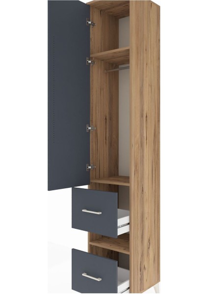 Hyperion Dolap 3 Raflı 2 Çekmeceli Tek Askılı 44X44X243 Çam-Antrasit indirimleri