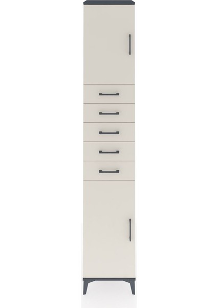 Hyperion Dolap 3 Raflı 5 Çekmeceli 2 Kapaklı 44X44X243 Antrasit-Aytaşı