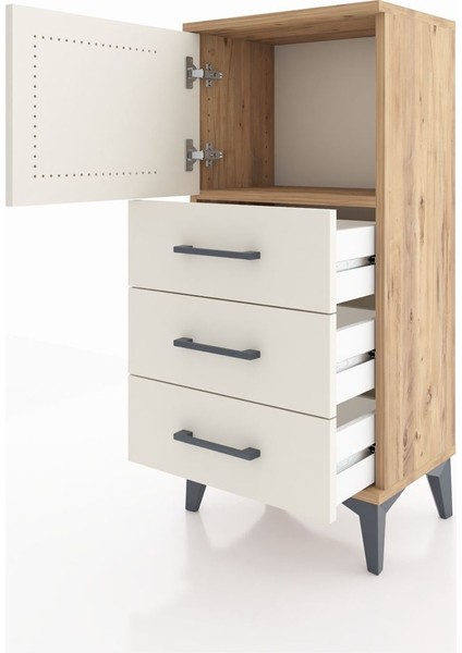 Arges Komodin Tek Raflı 3 Çekmeceli Tek Kapaklı 44X30X96 Çam-Aytaşı fırsatları