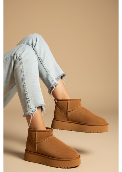 Kadın Bot Süet Içi Kürklü Kalın Taban Mini Kısa Bilekte Günlük Bot