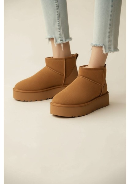 Kadın Bot Süet Içi Kürklü Kalın Taban Mini Kısa Bilekte Günlük Bot modelleri