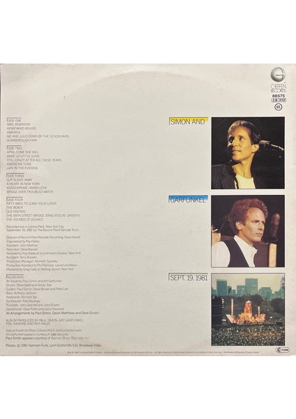 Simon And Garfunkel The Concert In Central Park Double Lp Plak fiyatları