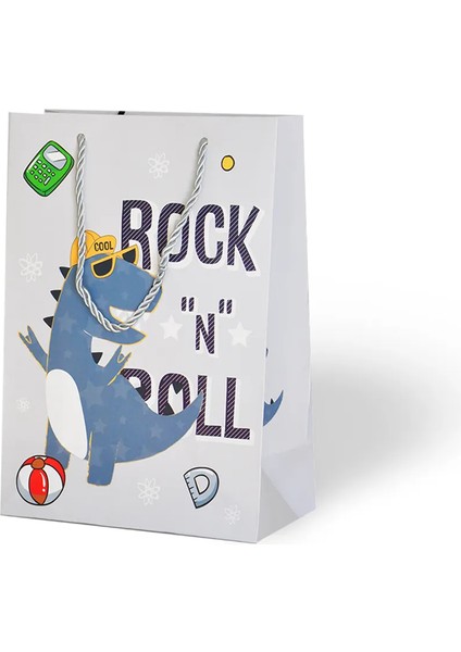 18X24 Lüks Karton Çanta Varak Baskılı -Dinotemalı-