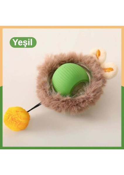 Akıllı Kedi Oyuncağı, USB Şarjlı, LED Işıklı, 3 Modlu, Otomatik Tüylü Yuvarlanan Top
