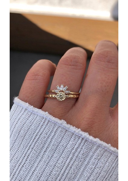 Markiz Princess Pırlanta Taşlı 14 Ayar Sarı Altın Kadın Yüzük modelleri