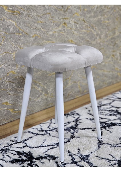 Kare Beyaz Boyalı Konik Ayaklı Tabure - Oturak - Bar Taburesi - Ayaklı Tabure Krem Renk 33 x 48 Boyut/ebat