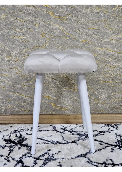 Kare Beyaz Boyalı Konik Ayaklı Tabure - Oturak - Bar Taburesi - Ayaklı Tabure Krem Renk 33 x 48 Boyut/ebat fiyatları