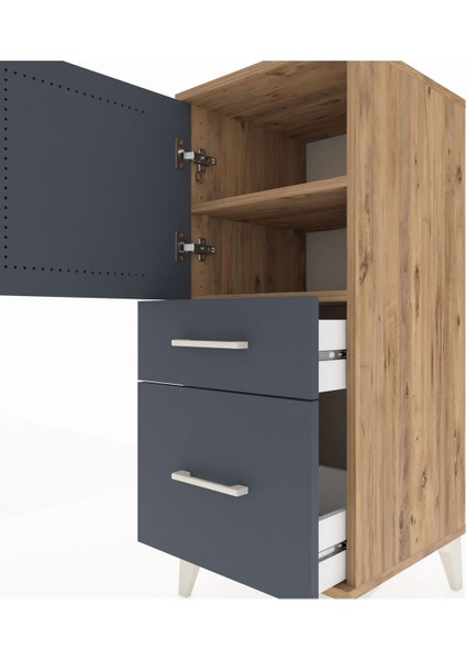 Hyperion Komodin 2 Raflı 2 Çekmeceli Tek Kapaklı 44X44X106 Çam-Antrasit indirimleri