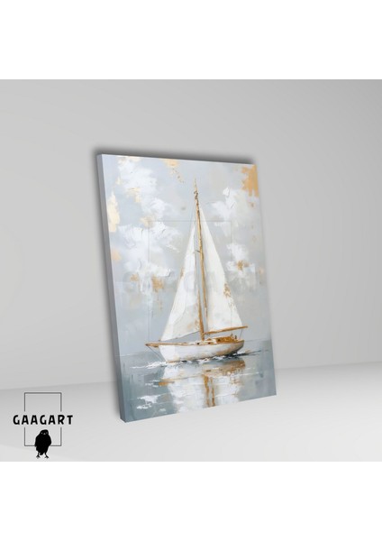 Tekli Dikey Kanvas Tablo Gold Beyaz Yağlı Boya Görünümlü Yelkenli fiyatları