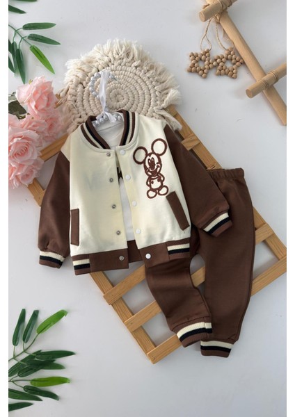 Mck Işleme Detaylı Kolej Yaka Erkek Bebek 3 lü takım - Kahverengi
