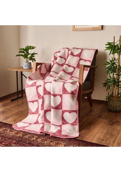 Soft Amour Pamuklu Tv Battaniyesi - Pembe / Kırmızı - 130X170 cm