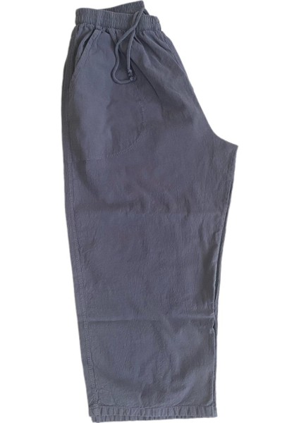 %100 Pamuk, Keten Kumaştan Beli Lastikli ve Bağcıklı Kapri Pantolon(Solma ve Çekme Yapmaz)