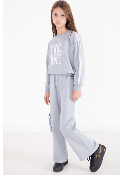 Gri Yazı Baskılı Kargo Cep Detaylı Kız Çocuk Takım 22777 fırsatları