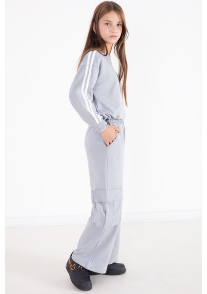 Gri Yazı Baskılı Kargo Cep Detaylı Kız Çocuk Takım 22777 indirimleri