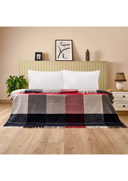 Soft Vintera Pamuklu Çift Kişilik Battaniye - Kırmızı / Lacivert - 180X220 cm