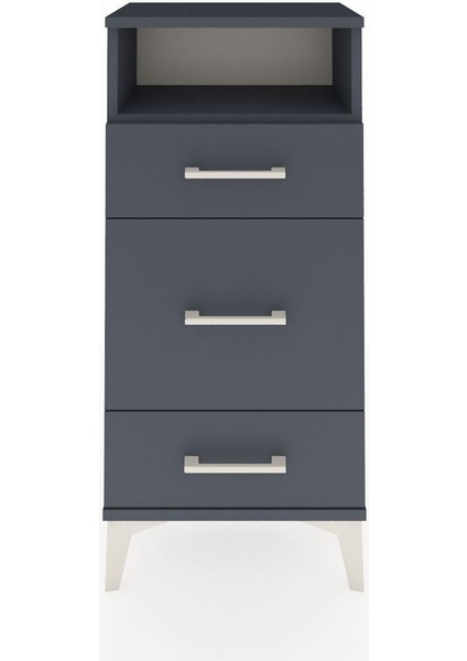 Arges Komodin Tek Raflı 3 Çekmeceli 44X30X96 Antrasit-Antrasit