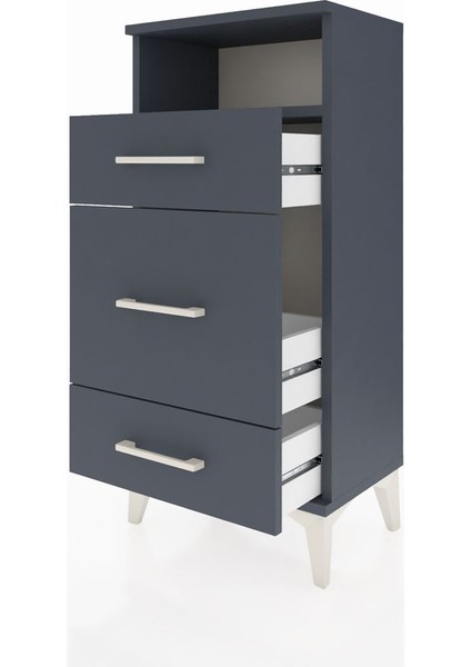 Arges Komodin Tek Raflı 3 Çekmeceli 44X30X96 Antrasit-Antrasit fırsatları
