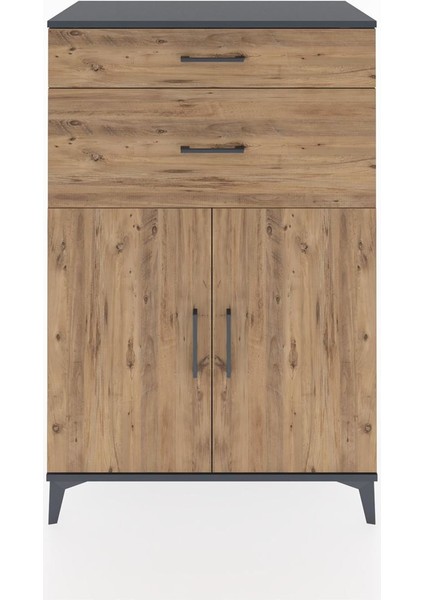 Hyperion Dolap Tek Raflı 2 Çekmeceli 2 Kapaklı 88X44X134 Antrasit-Çam