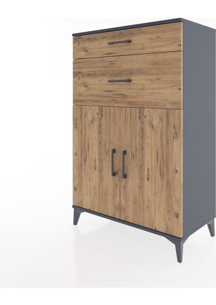 Hyperion Dolap Tek Raflı 2 Çekmeceli 2 Kapaklı 88X44X134 Antrasit-Çam modelleri