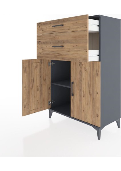 Hyperion Dolap Tek Raflı 2 Çekmeceli 2 Kapaklı 88X44X134 Antrasit-Çam fırsatları