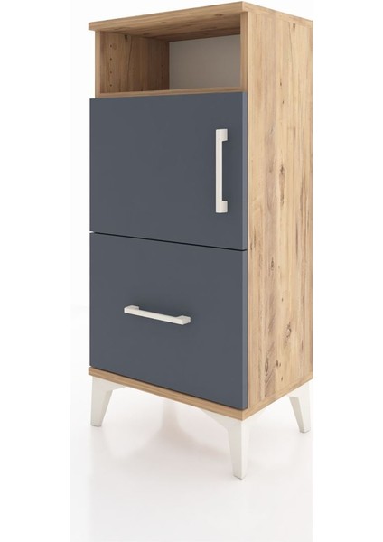 Arges Komodin 2 Raflı Tek Çekmeceli 2 Kapaklı 44X30X96 Çam-Antrasit modelleri