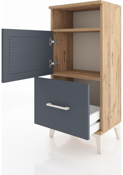 Arges Komodin 2 Raflı Tek Çekmeceli 2 Kapaklı 44X30X96 Çam-Antrasit fırsatları