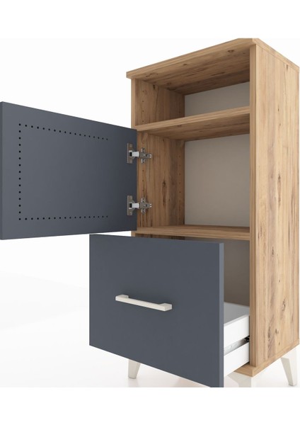 Arges Komodin 2 Raflı Tek Çekmeceli 2 Kapaklı 44X30X96 Çam-Antrasit indirimleri