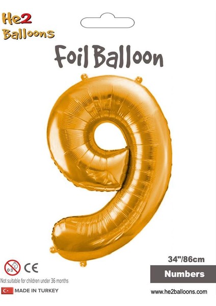 9 Rakam Altın Folyo Balon 34"