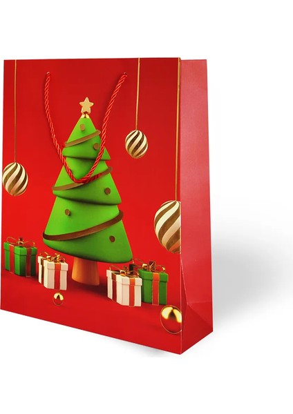 26X32 Lüks Karton Çanta Varak Baskılı -Yılbaşı Temalı-