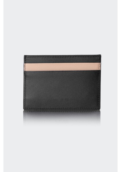 Hakiki Deri, El Yapımı, Erkek Kartlık, 4 Kart Yuvalı, 4504 Siyah-Bej