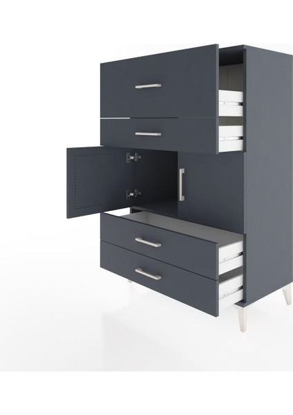 Hyperion Dolap Tek Raflı 4 Çekmeceli 2 Kapaklı 88X44X134 Antrasit-Antrasit fırsatları