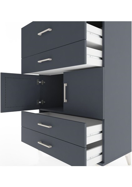 Hyperion Dolap Tek Raflı 4 Çekmeceli 2 Kapaklı 88X44X134 Antrasit-Antrasit indirimleri