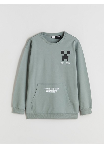 Yeni Sezon Bisiklet Yaka Minecraft Baskılı Erkek Çocuk Sweatshirt
