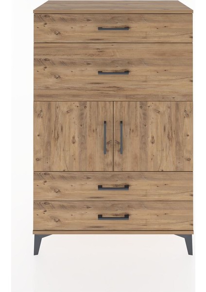 Hyperion Dolap Tek Raflı 4 Çekmeceli 2 Kapaklı 88X44X134 Çam-Çam
