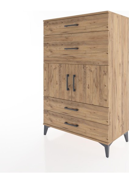 Hyperion Dolap Tek Raflı 4 Çekmeceli 2 Kapaklı 88X44X134 Çam-Çam modelleri