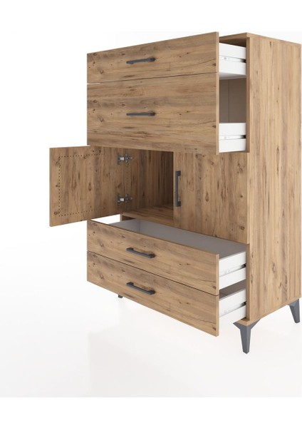 Hyperion Dolap Tek Raflı 4 Çekmeceli 2 Kapaklı 88X44X134 Çam-Çam fırsatları