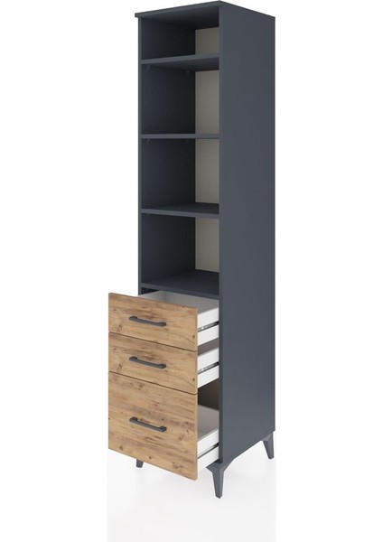 Hyperion Dolap 4 Raflı 3 Çekmeceli 44X44X195 Antrasit-Çam fırsatları