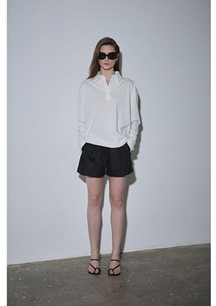 Ekru Polo Yaka Oversize Tişört modelleri