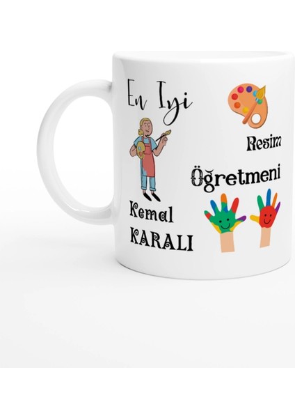 Resim Öğretmeni Hediyesi – Kişiye Özel Porselen Kupa Bardak, Çift Taraf Baskılı, 300 Ml, Kutulu