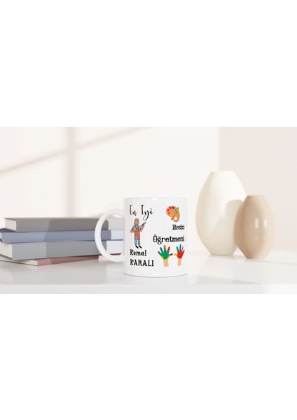 Resim Öğretmeni Hediyesi – Kişiye Özel Porselen Kupa Bardak, Çift Taraf Baskılı, 300 Ml, Kutulu modelleri